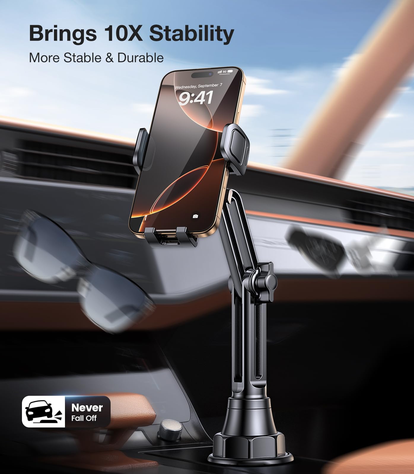 Coolpow Car Cup Holder Phone Mount for Car【Ultra Stable & Never Shake】 Cell Phone Holder Car Cupholder Support Cellulaire Auto Car Phone Holder Mount for iPhone 17 16 15 Galaxy S25 All 4-7'' Phone