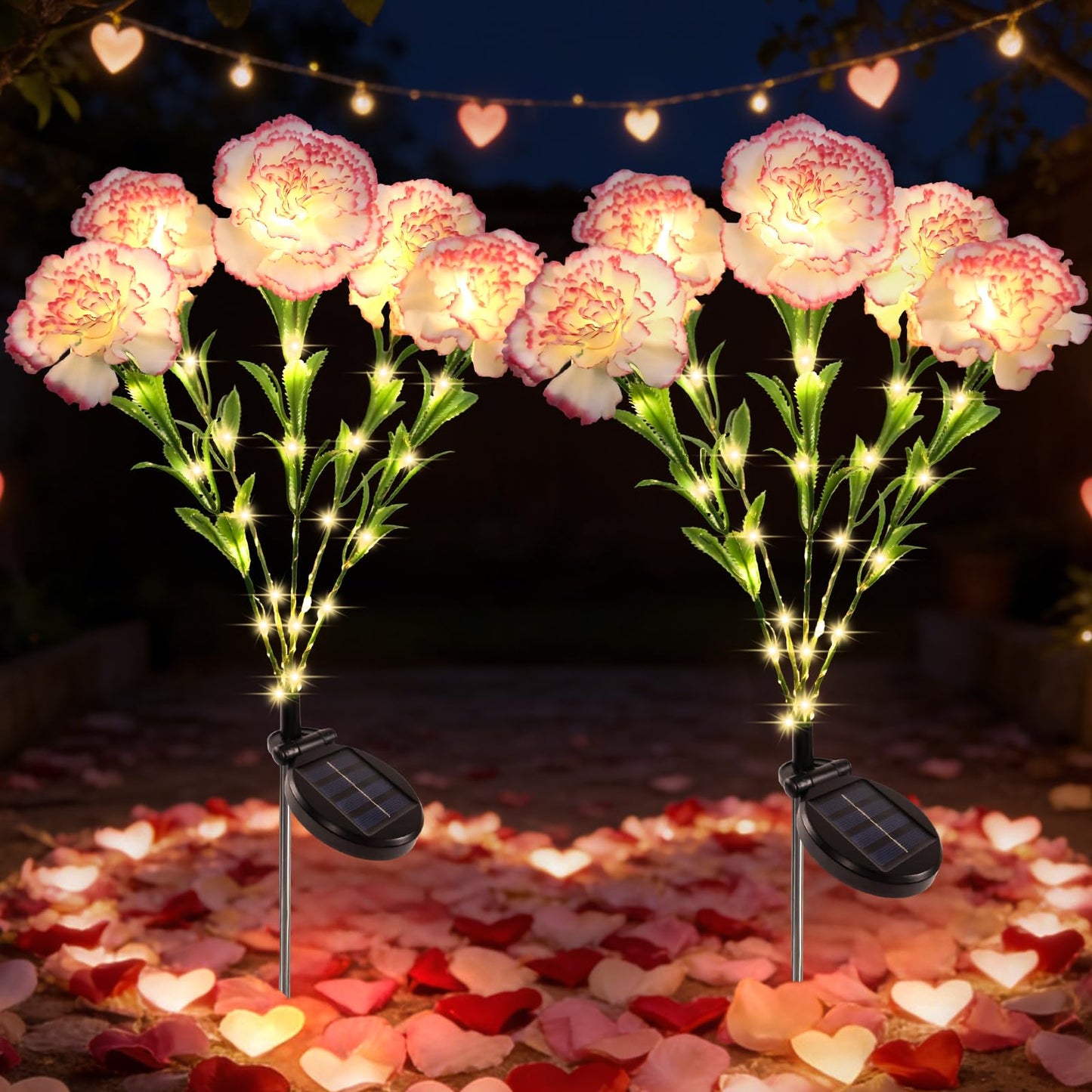 Solar Flower Landscape Path Lights, 2 Pack Waterproof Outdoor Solar Lights with 10 Petals Gifts for Women、Mom, Grandma Romantic, Yard, Patio, Garden,Decorations for Gravefor