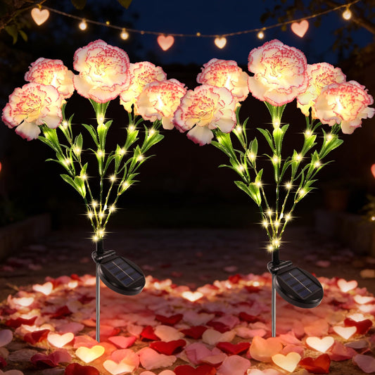 Solar Flower Landscape Path Lights, 2 Pack Waterproof Outdoor Solar Lights with 10 Petals Gifts for Women、Mom, Grandma Romantic, Yard, Patio, Garden,Decorations for Gravefor
