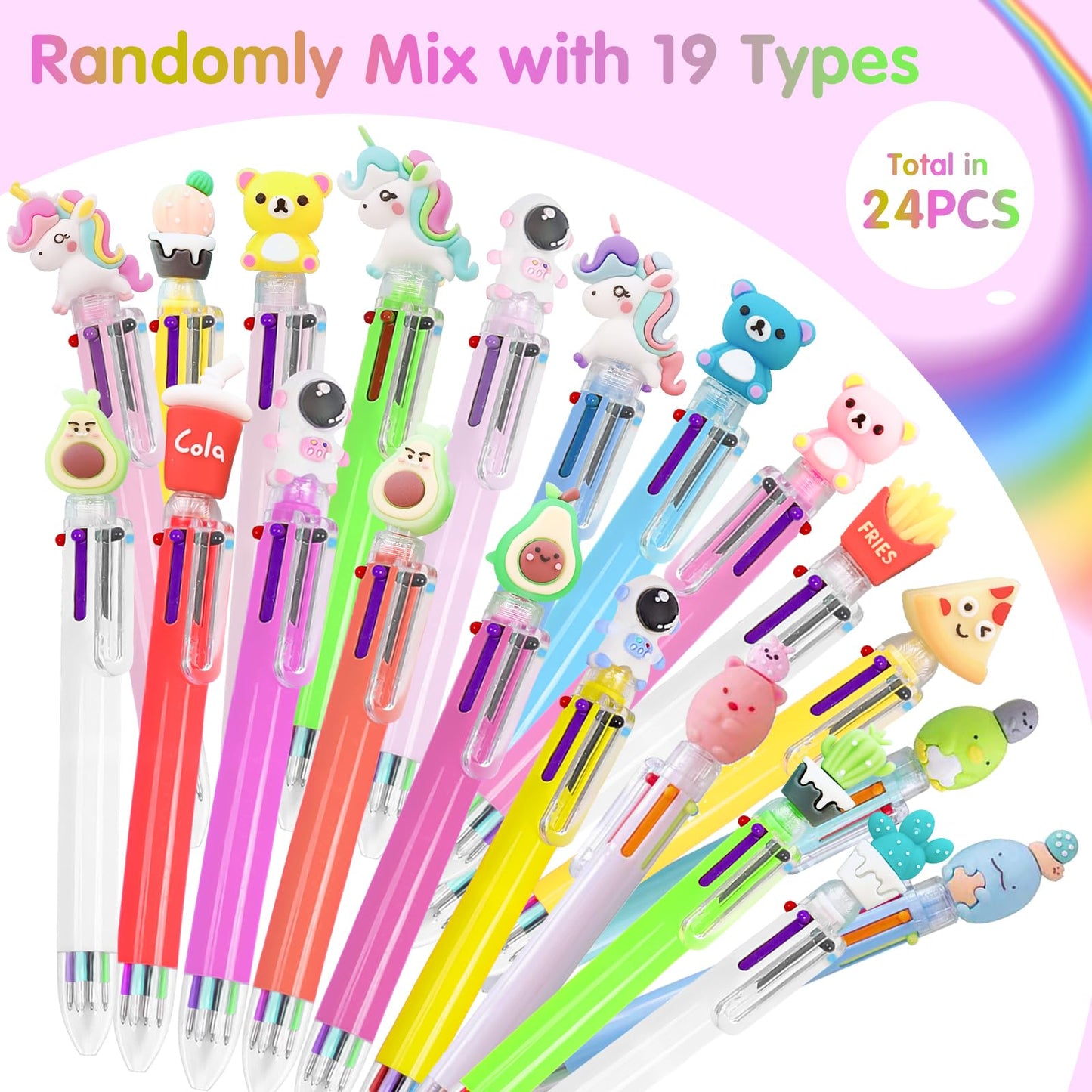 Altdeovk 24 Pack Multicolor Pen in One, 6 In 1 Pens Sets, Push Multi Colour Ballpoint Pen for Birthday, Party Favors, Office,School Student Gifts, Prizes