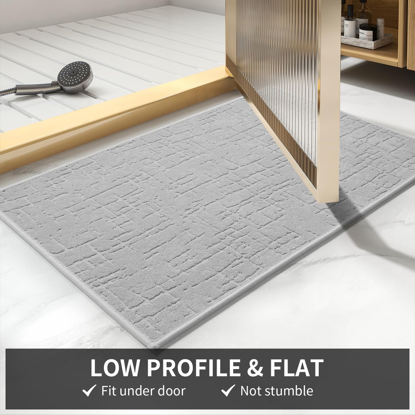 TCHDIO Bath Mat Super Absorbent-Quick Dry Bathroom Mat-Extra Soft Machine Washable Bath Mats for Bathroom-Thin Bathroom Rug Fit Under Door-Rubber Backing Bath Mat Non Slip in Front of Shower,Bathtub
