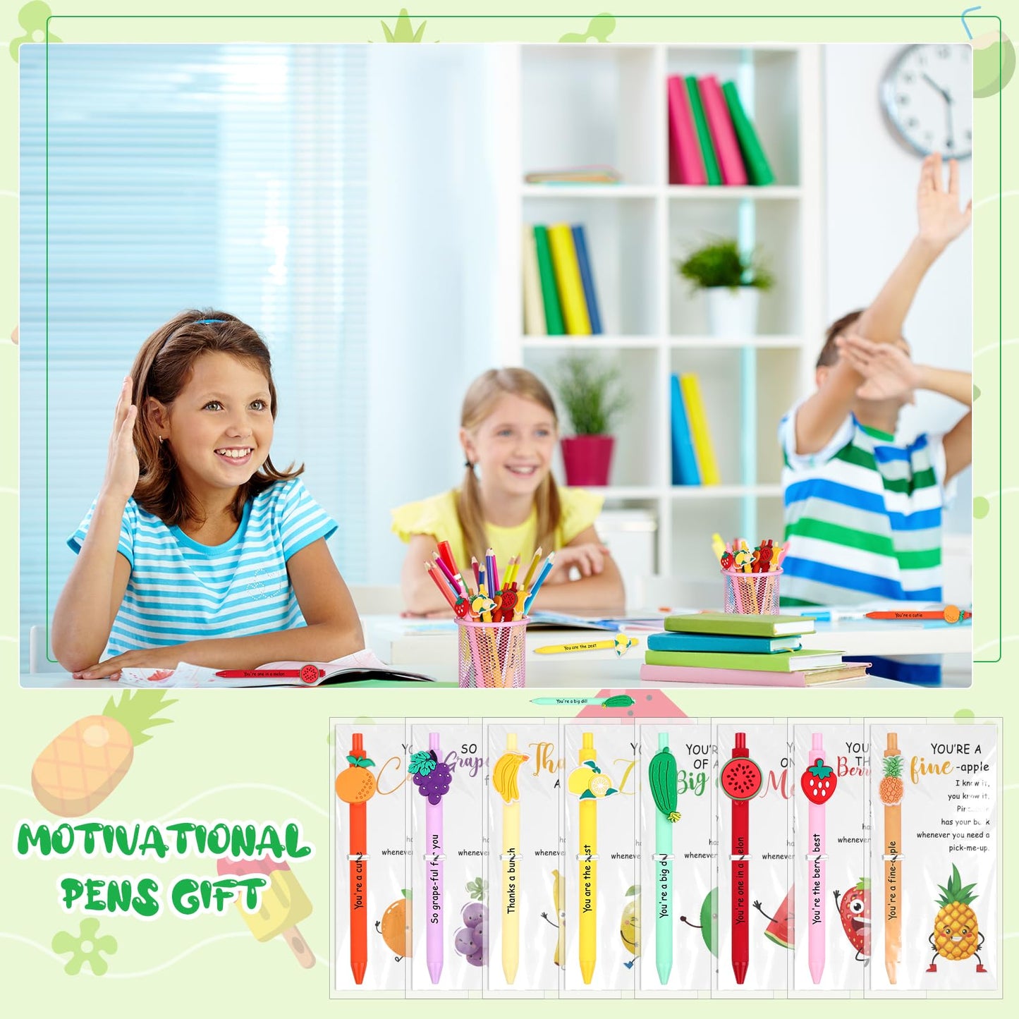 36 Sets Inspirational Fruit Pens Gifts Bulk Motivational Fruit Ballpoint Pen with Emotional Support Positive Cards Thank You Staff Gifts Employee Appreciation Gift for Coworker Team Teacher Student