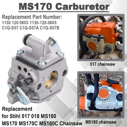Qiuwanzia MS170 C1Q-S57 Carburetor for STIHL 017 018 MS180 MS 170 MS 180 Chainsaw Parts Replaces for Zama C1Q-S57A C1Q-S57B 1130-120-0603 1130 124 0800 with carburetor repair kits