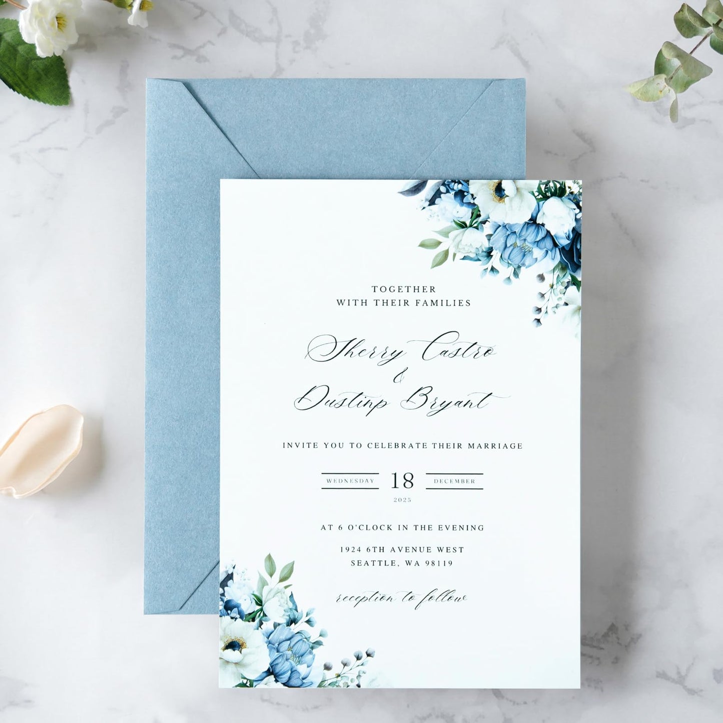 PONATIA 50 PCS A7 Envelopes, 5.25 x 7.25'' Matte Dusty Blue Envelopes For 5x7'' Weddings Invitation Cards, Christmas Gift Cards, Acrylic Invitations, Photos and Any 5x7" Inserts