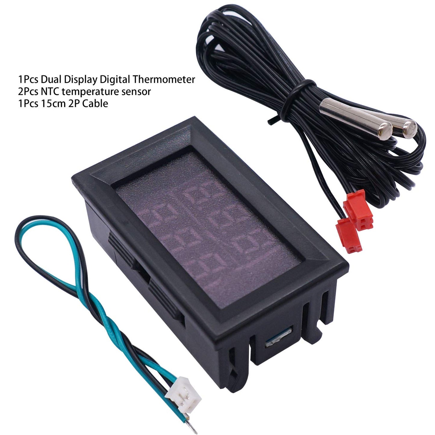 weideer Dual Display Fahrenheit Thermometer DC 4-28V -67~+248℉ with Dual LED Display 2 Waterproof NTC Probes High Accuracy Temperature Gauge Sensor K-017