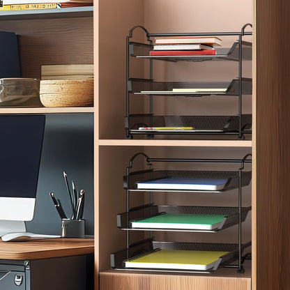 Simple Houseware 3 Tier Stackable and Sliding Document Letter Tray Organizer, Black
