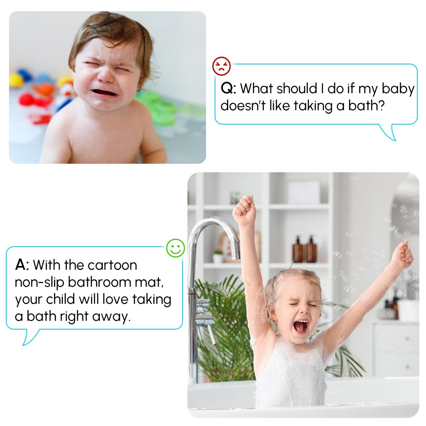 Bath Mats for Tub Kids, Baby Toddler - Large Cartoon Non-Slip Bathroom Bathtub Anti-Slip Shower Mats for Floor 40x16 Inch, Machine Washable XL Large Size Bathroom Mats (Whale)