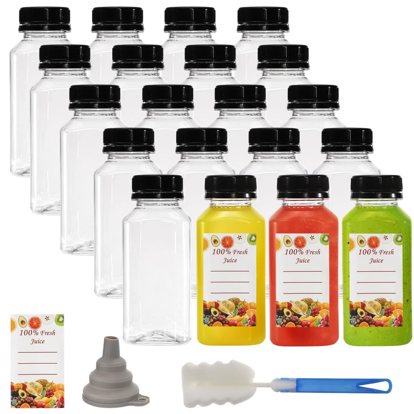 Cedilis 25 Pack 8 oz/250ml Plastic Juice Bottles, Clear Juice Drink Containers with Lids, Bulk Beverage Reusable Bottles for Making Juice, Milk, Salad Dressing, Smoothie