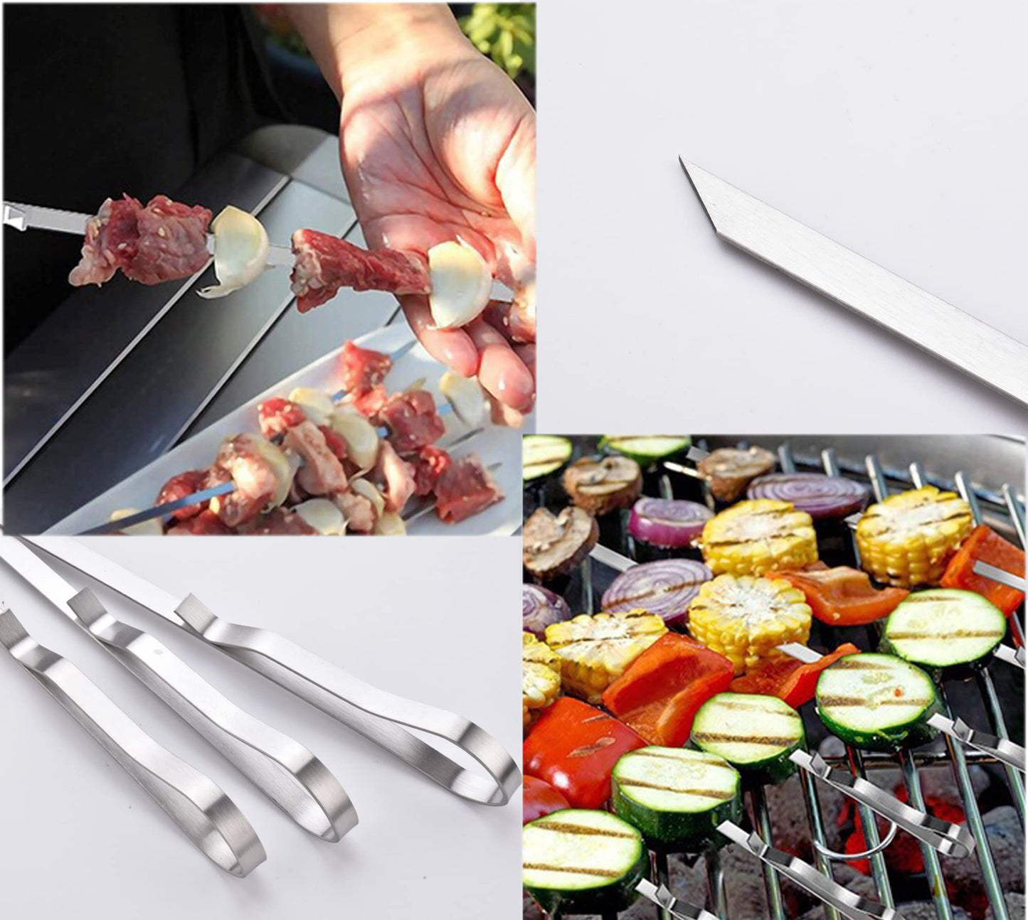 17 Inch Long Stainless Steel Skewers for Kabobs,HONSHEN Flat Shish Kabob Barbecue Skewers with Storage Bag - Metal BBQ Skewers for Grilling Meat, Chicken, Shrimp, Vegetables - 10 Pack