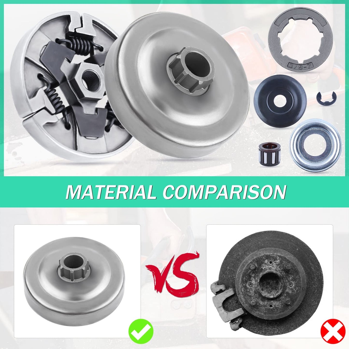 Adefol 3/8"-7 Clutch Drum Rim Sprocket for Stihl MS660 066 064 MS640 MS661 Chainsaw Replacement Parts Kit