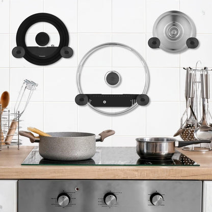 YONGAIJIA New Upgrade 4 Pack Adjustable Pot Lid Holder, Lid Organizer Fits 6" to 14" Lids, with Screw Hole Position and Sticky Wall Mounted Lid Storage Kitchen Cabinets, Cabinet Doors (Black)