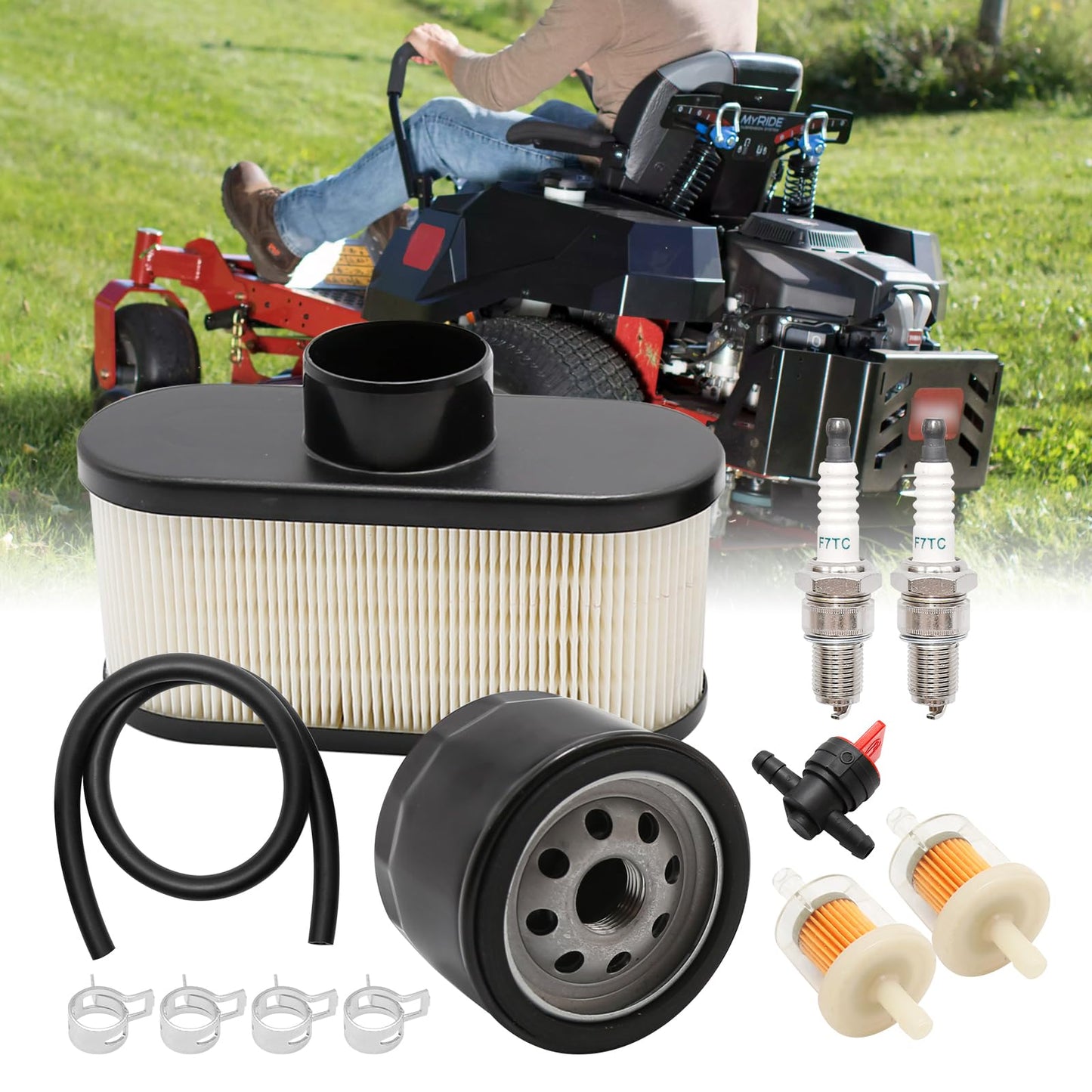 Vkinman 11013-7047 Air Filter 49065-7007 Oil Filter Replacement for Kawasaki FR651V FR730V FS481V FS541V FS600V FS730V Engine Lawn Mower Tractor Tune Up Kits