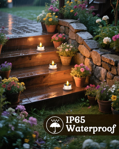 SoulBay 6pcs Solar Power Tea Lights Outdoor Candle Flameless Flicker IP65 Waterproof Rechargeable LED Candles with Dusk to Dawn Sensor for Lantern Garden Camping Party Home Decorations, 2.3" x 2"