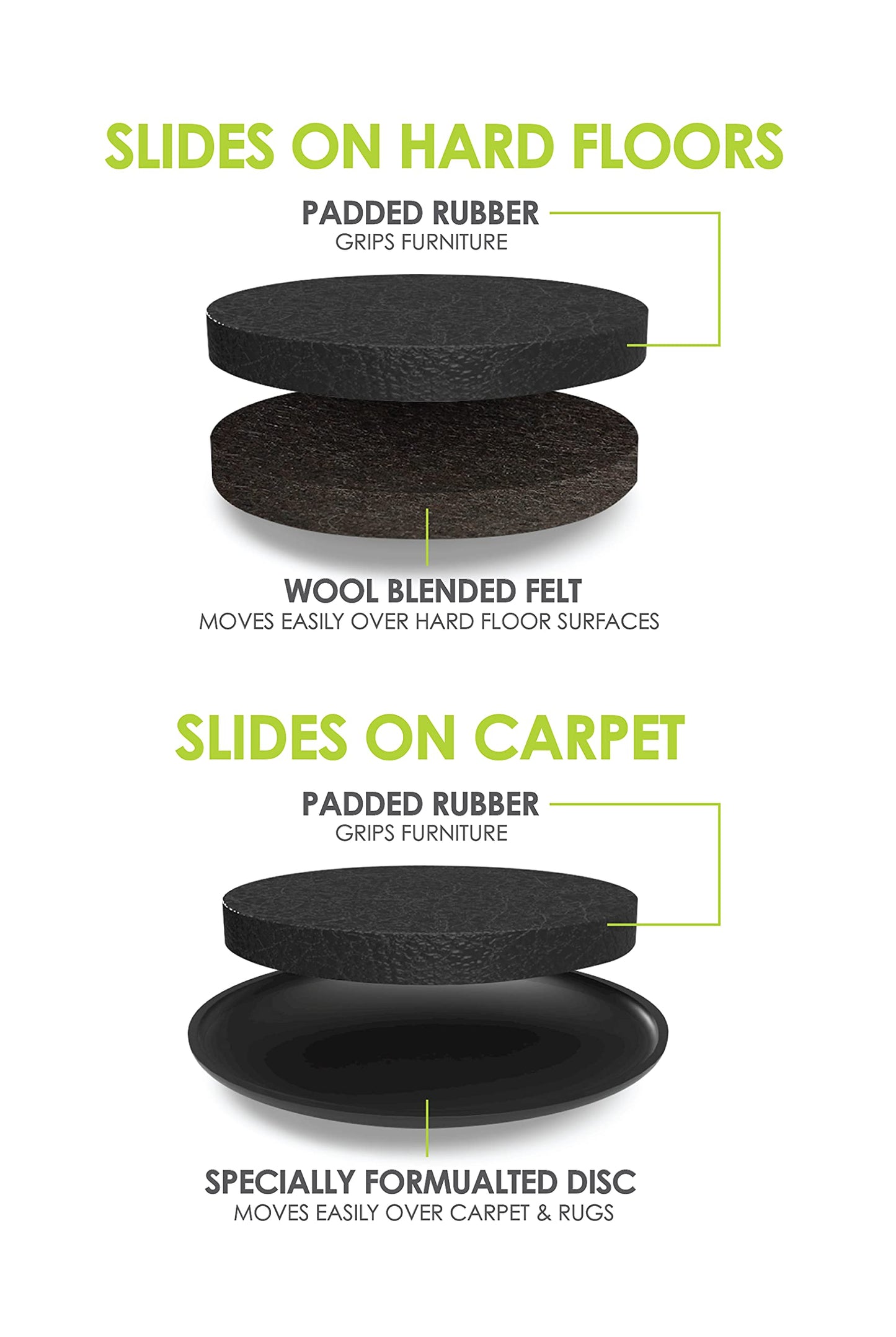 Slipstick GorillaSliders Premium 89mm Furniture Sliders for All Floor Surfaces (16 Piece Moving Kit) Reusable 3.5” Round Furniture Movers for Sliding Furniture on Hardwood & Carpet, Black