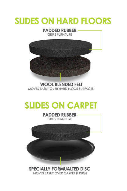 Slipstick GorillaSliders Premium 89mm Furniture Sliders for All Floor Surfaces (16 Piece Moving Kit) Reusable 3.5” Round Furniture Movers for Sliding Furniture on Hardwood & Carpet, Black