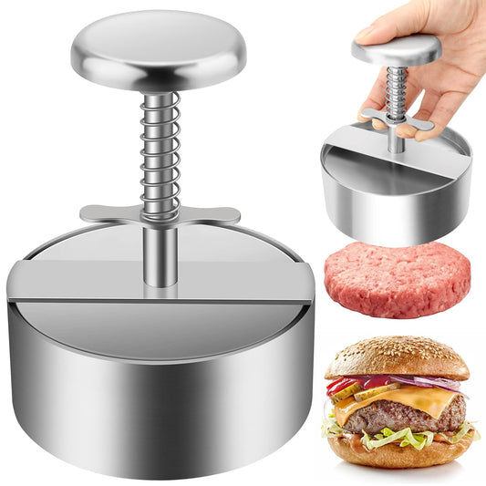 TIANTOU Burger Press, Stainless Steel Adjustable Hamburger Meat Press, Non Stick Patty Press are Suitable for Beef, Vegetables, Burgers and Cooking,BPA Free - Ideal for BBQ, Silver