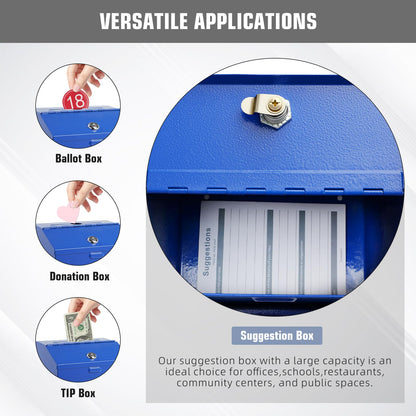 Suggestion Box with Slot and Lock & 50 Suggestion Sheets Wall Mounted Donation Box with Lock Steel Blue