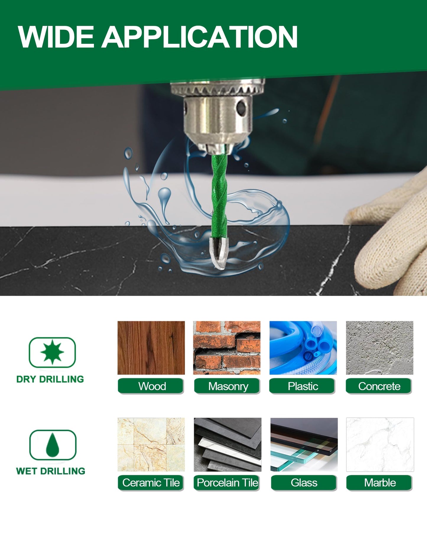 KURSTOL Masonry Drill Bit Set, 5pcs 3/16”-1/2” Carbide Eccentric Drill Bit Quick Change Shank for Ceramic Tile Wood Plastic Masonry Concrete Glass