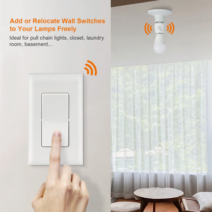 Suraielec Remote Control Light Bulb Socket, Wall Mount Switch, E26 E27 Lamp Socket, No Wiring, 100FT Range, Wireless Light Switch for Lamps, Pull Chain Light Fixture, Pull String (Shorter Version)