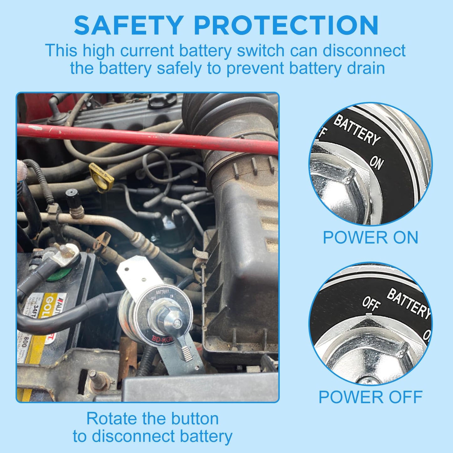 Telsitine High Current Master Battery Disconnect Switch, 12V-48V Heavy Duty Battery Isolator Switch with Face Plate, 300A Waterproof Marine Battery Cut/Shut Off Switch for RV Marine Boat Vehicle Truck