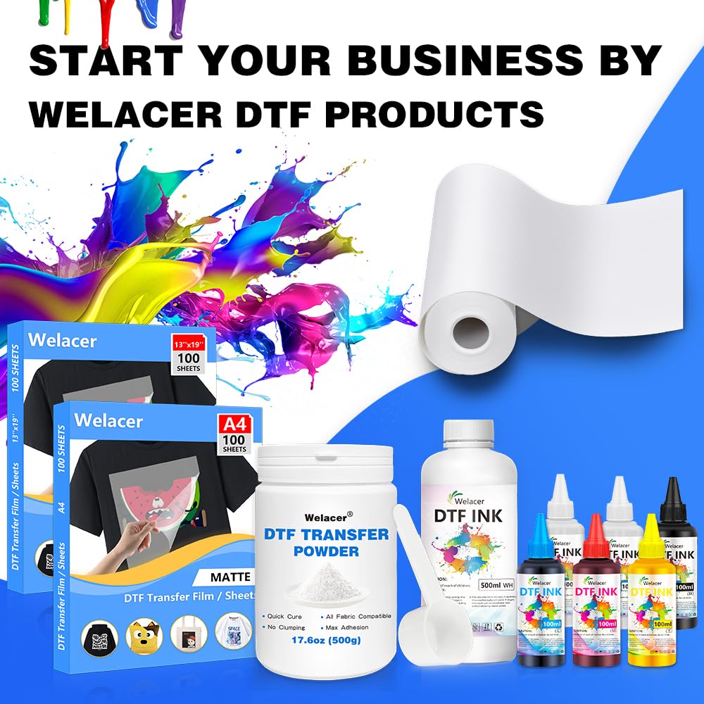 Welacer DTF Powder for Sublimation on Cotton 550g / 1.21lbs, White DTF Pretreat Hot Melt Adhesive Powder for All Transfer Printer Direct Print on Dark or Black Fabric