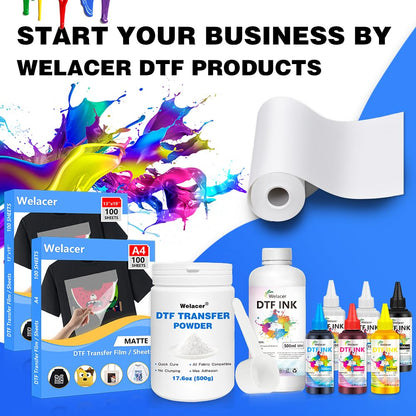 Welacer DTF Powder for Sublimation on Cotton 550g / 1.21lbs, White DTF Pretreat Hot Melt Adhesive Powder for All Transfer Printer Direct Print on Dark or Black Fabric