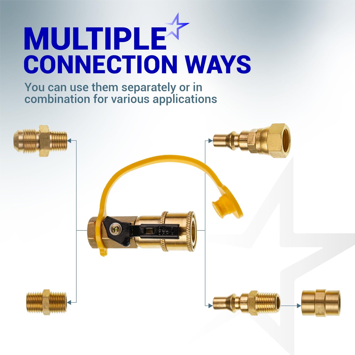 [100% Solid Brass] BlueStars 1/4" RV Propane Quick Connect Fittings Kit - Natural Gas Quick Connect Disconnect Kit, 1/4" Male NPT & 3/8" Male Flare - for Gas Heater Grill Fire Pit, RV Quick Connect