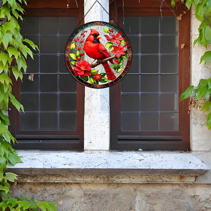 RIVEENY Cardinal Suncatcher Stained Glass, Stained Glass Window Hanging, Cardinal Gifts for Women, Red Birds Suncatchers for Windows, Hand Painted Glass for Birds Lover 20cm/7.87inch