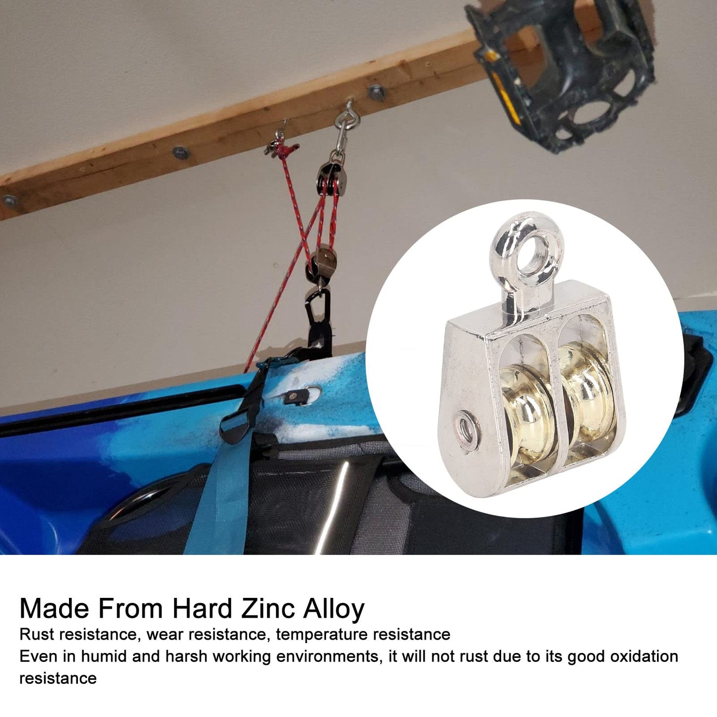 Dual Pulley Block 4 Pcs Double Pulley Block 100KG 220LBS Bearing Zinc Alloy Crane Lifting Dual Pulley Roller Hand Chain Hoists