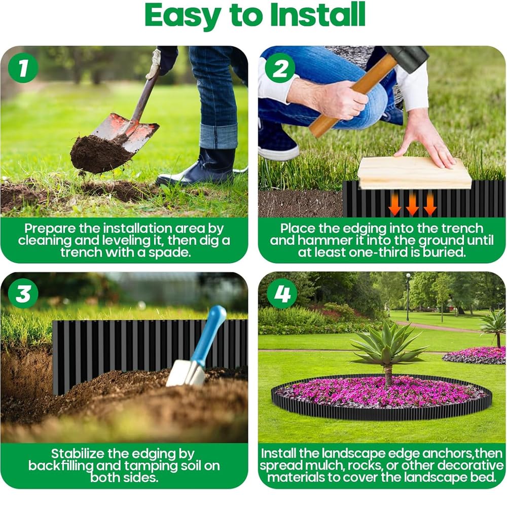 Black Corrugated Metal Landscape Edging,6"×20FT Sturdy Lawn Edging Border for Lawn, Flower Bed, Garden Fence, Paver Edgings