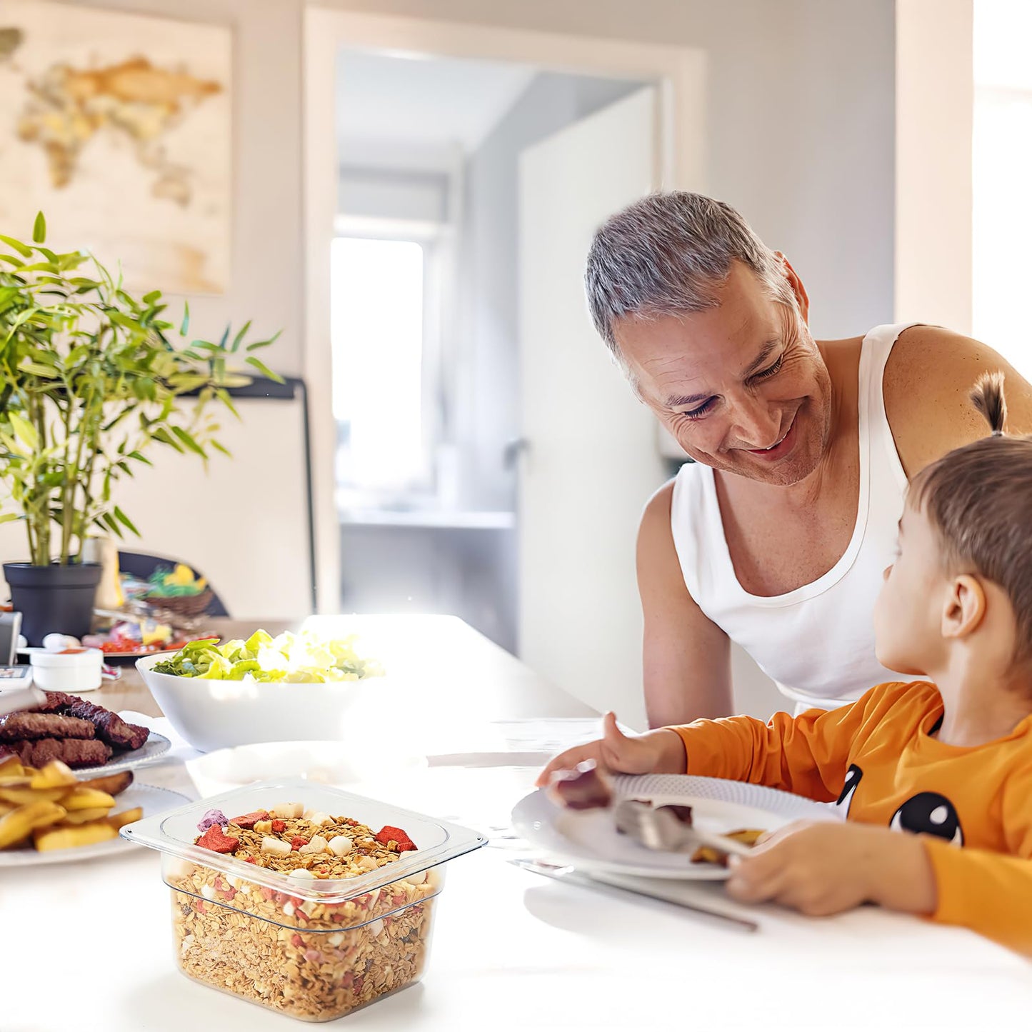 6 Pack NSF 1/6 Size Food Pans 6 Inch Deep, Clear Polycarbonate Commercial Food Storage Containers with Capacity Indicator, Stackable Restaurant Prep Pan 2.35 Qt