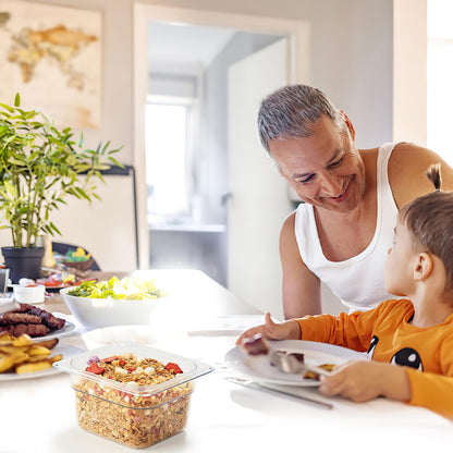 6 Pack NSF 1/6 Size Food Pans 6 Inch Deep, Clear Polycarbonate Commercial Food Storage Containers with Capacity Indicator, Stackable Restaurant Prep Pan 2.35 Qt