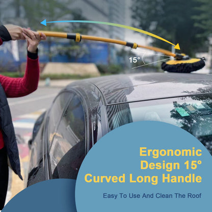 YeewayVeh Car Wash Brush with Long Handle, Car Wash Mop with Replaceable Microfiber Cover, Microfiber Cleaning Supplies with 15° Curved Extension Pole Washing Kit for RV Truck Camper, Yellow