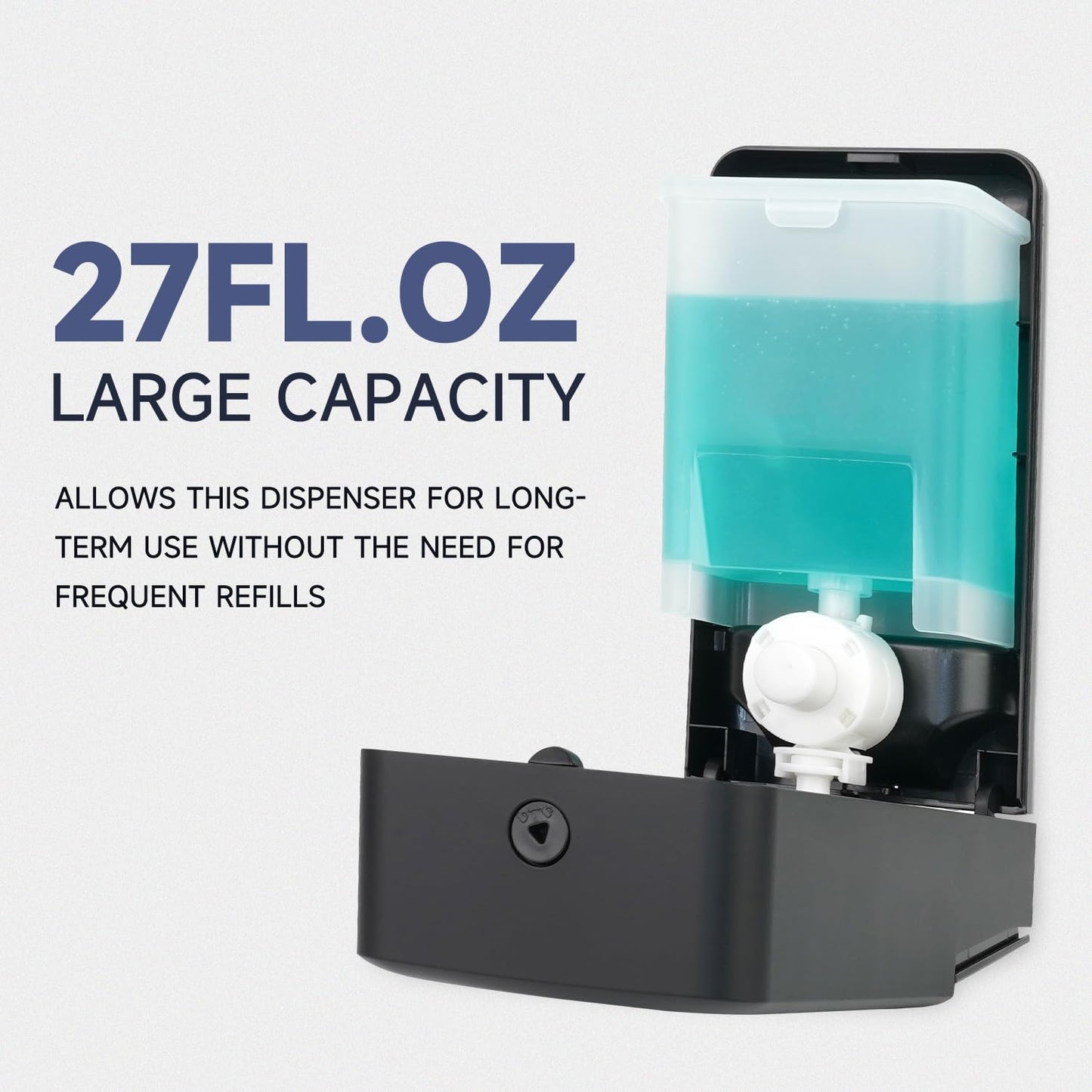 AIKE Wall Mount Liquid Soap Dispenser for Commercial Bathroom 27oz 800ml Large Capacity Manual Push Pump Black