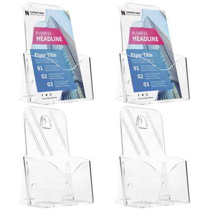 Acrylic Brochure Holder 8.5 x 5.5 Inches, 4-Pack Clear Plastic Display Stand for Half-Fold Flyers, Pamphlets, Menus, Trifold Literature, Wall Mount or Countertop Use