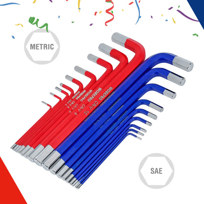 WORKPRO 18-Piece Hex Key Allen Wrench Set SAE/Metric Long Arm with Portable Box, Chrome Vanadium Steel