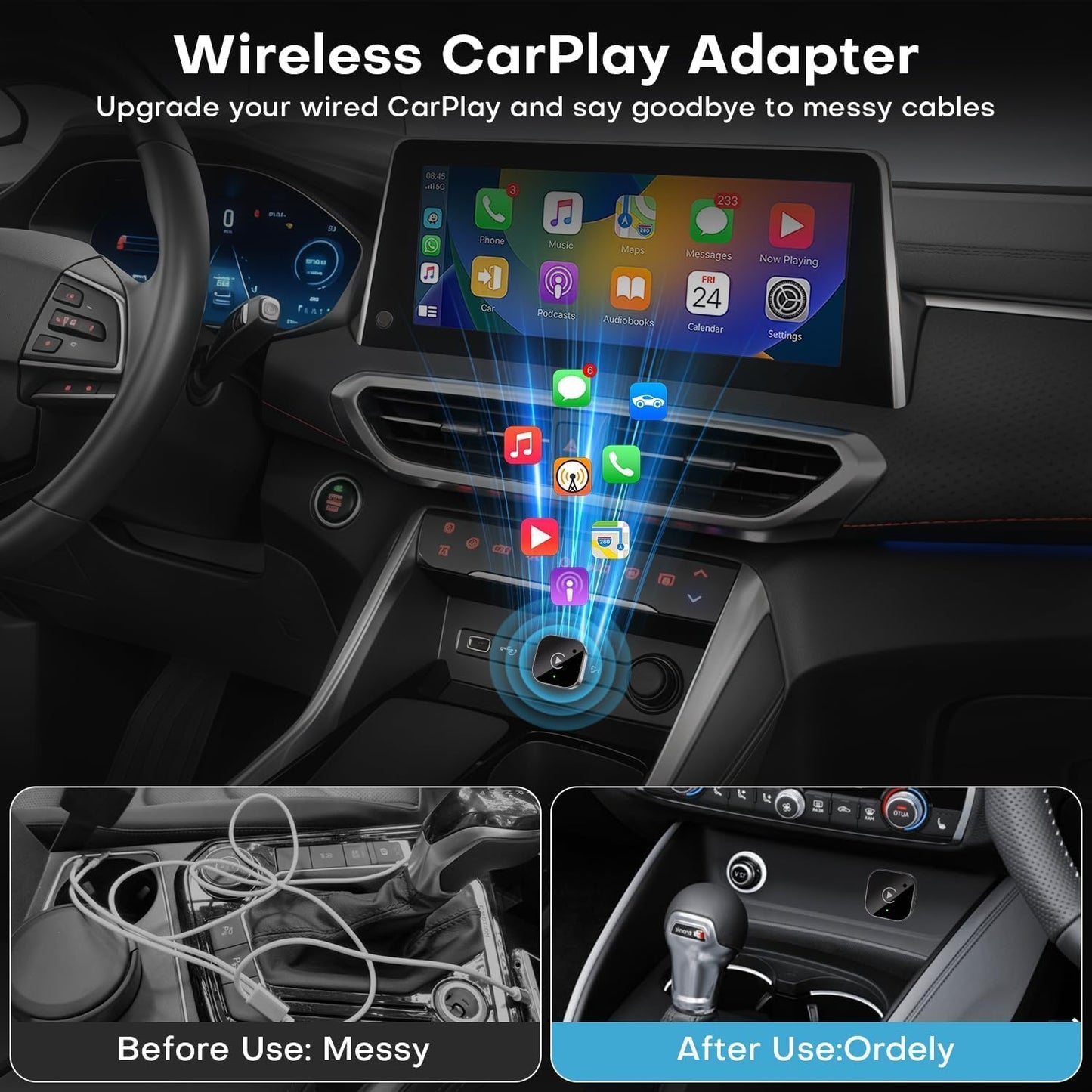Wireless CarPlay Adapter for iPhone, 2026 Upgraded 2 in 1 Android Auto Wired Wireless Adapter, CarPlay to Device Mini T-Shaped for Car USB//Type-C Plug and Play, Fast & Stable