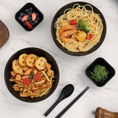 Berglander Ramen Bowl Set 1200mL of 2 with Dipping Bowls Chopsticks Spoons, Unbreakable Japanese Style Plastic Noodle Soup Bowls for Asian Pho Soup Thai Miso Udon Wonton