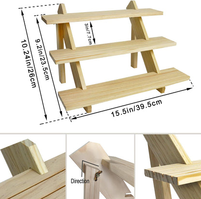 Auroal 3 Tier Earring Display Stands For Selling, Retail Display Riser Earring, Ring Holder Stand, Removable Countertop Small Merchandise Display Stand, for Figures,Cupcake, Photo (Wood color)