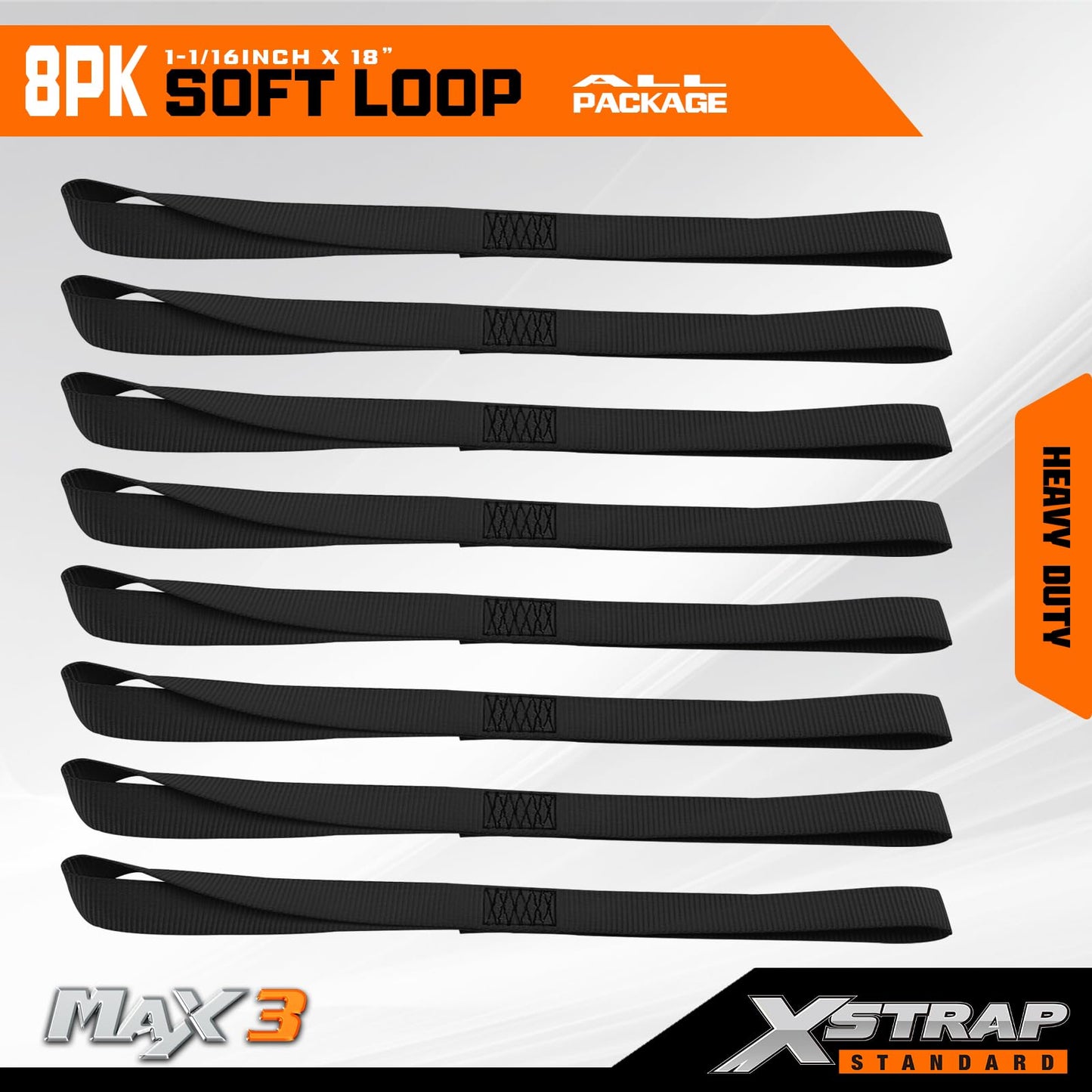XSTRAP Standard 8PCS Soft Loop Tie-Down Straps1-1/16 x 18 inches - 3600LB Breaking Strength, Loops for Securing Trailering of Bikes, ATV, UTV, Motorcycles, Scooters, Dirt Bikes, Lawn Equipment, Blac