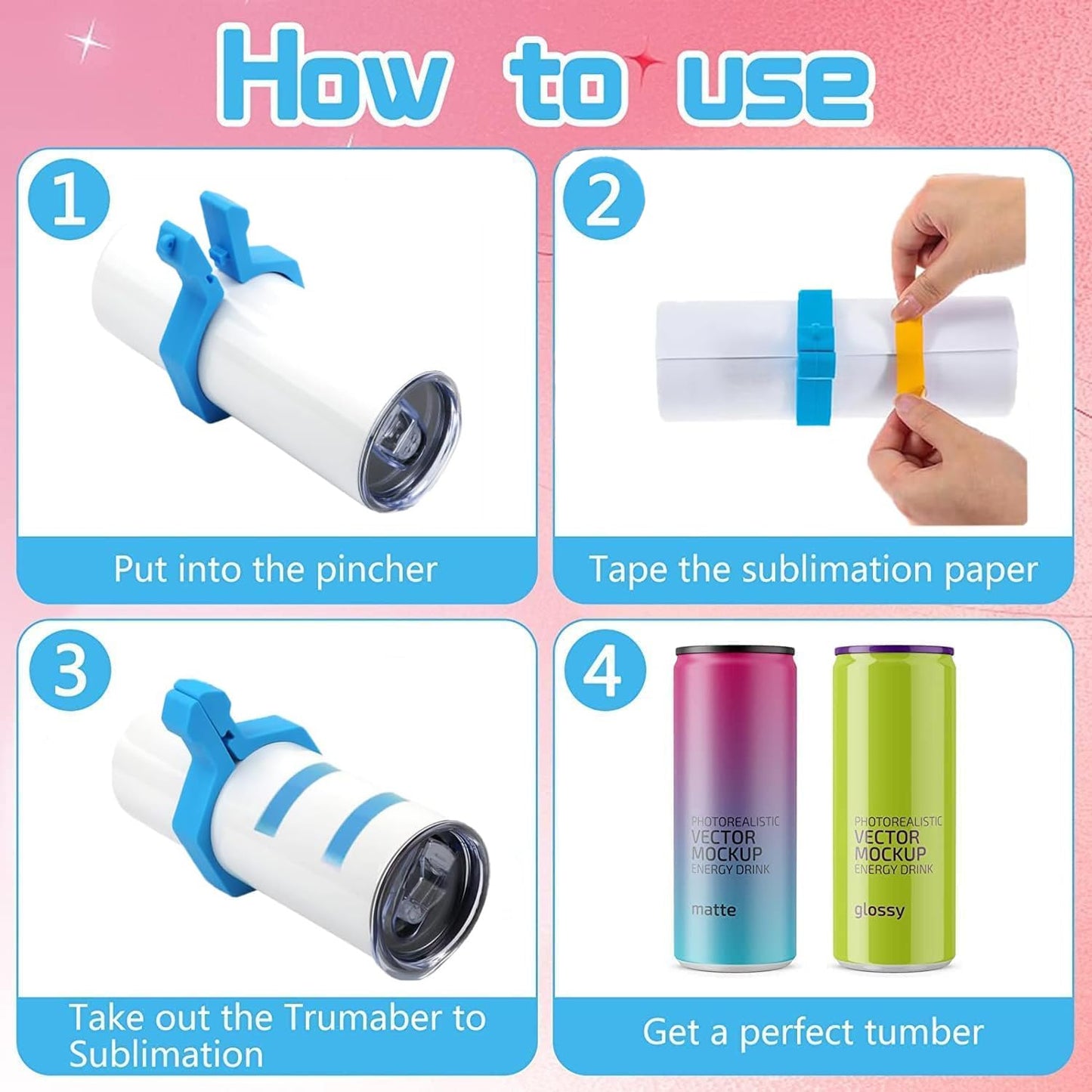 Sublimation Tumblers Pinch Kits, Perfect Tumbler Clamp for 20 Oz Sublimation Blanks Tumblers Pinch Perfect Clamp Grip Tool, Heat Transfer Tape Dispenser,Desktop Heat Tape Dispenser(Blue, Pink)