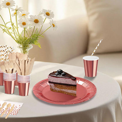 Nkaiso 193 Piece Rosegold Party Tableware, Party Paper Plates and Cutlery Set Includes Plates Cups Dinnerware Napkins, for Birthday Wedding Babyshower Decorations Supplies-24 Guests