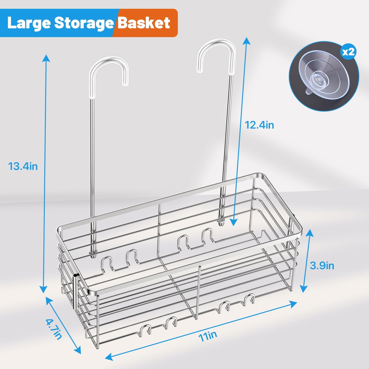 Shower Caddy Hanging, YUOROS Over the Door Shower Organizer Rack 304 Stainless Steel Rustproof (Silver)