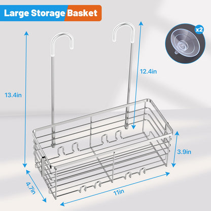 Shower Caddy Hanging, YUOROS Over the Door Shower Organizer Rack 304 Stainless Steel Rustproof (Silver)