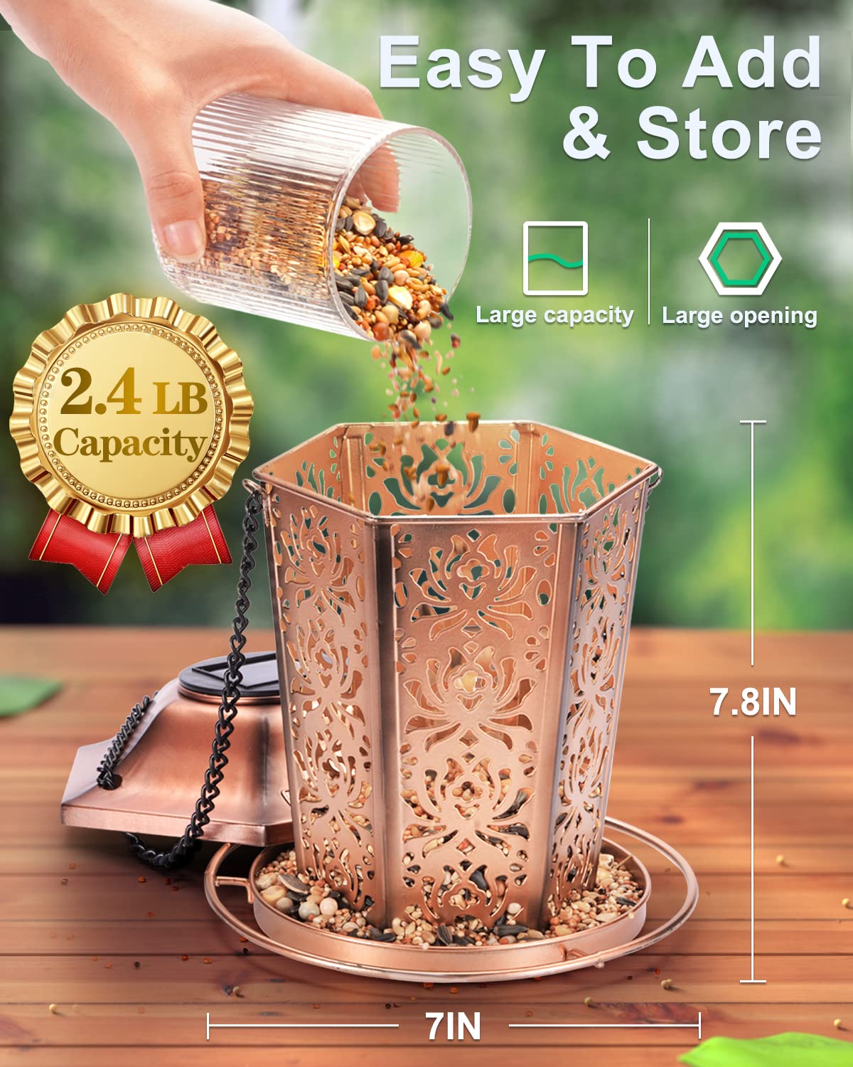 Solar Bird Feeders for Outdoors Hanging - Premium Grade Metal Bird Feeder, Chew-Proof, Weather and Water Resistant Wild Bird feeders, Outside and Garden Decoration