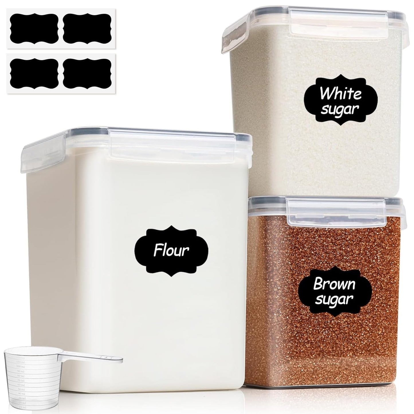 ComSaf Flour Storage Containers Set of 3 (5.2L/5.5Qt) (2.5L/2.6Qt*2), Large Airtight Food Storage Containers with Lids, Plastic Canisters Sets for Kitchen, Pantry Organizers for Rice Cereal and Baking