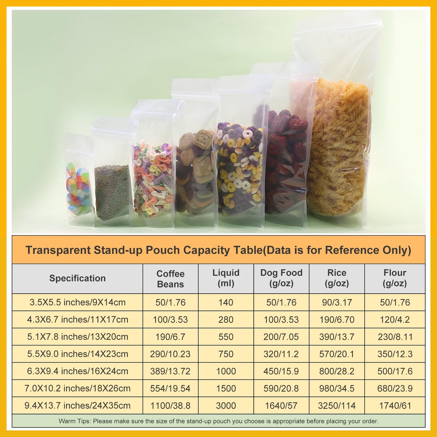 SumDirect Clear Resealable Stand Up Bags - 100 Pack 5.1x7.8 Inche/550ml Stand Up Pounch Zipper Drink Bags for Food