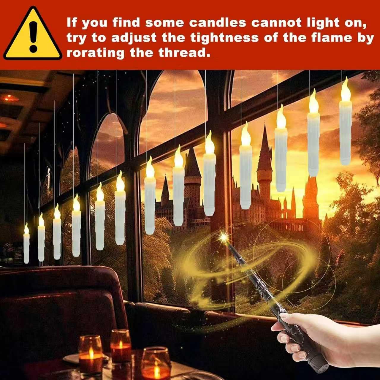 BaRiFanNova Floating Candles with Magic Wand Remote, 12 Pack LED Flameless Hanging Candles, Battery Operated Flickering Taper Lights Set for Theme Party Birthday Gift