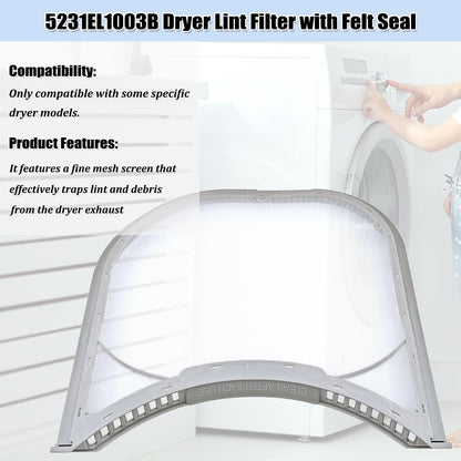 5231EL1003B Dryer Lint Filter with Felt Seal, 5231EL1003E Dryer Lint Screen Trap Filter Replacement Parts 5231EL1002E, 5231EL1003A, AP4440606, PS3527578