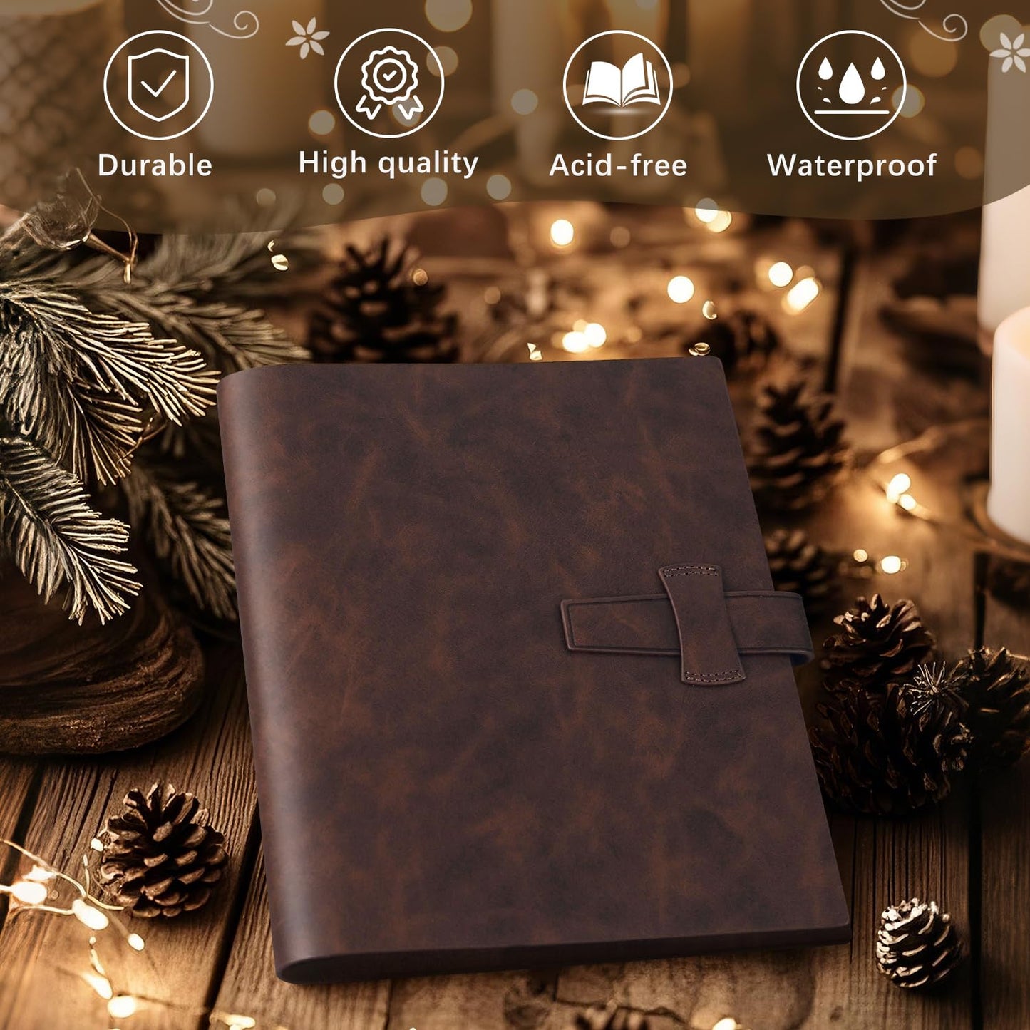 Artmag Photo Album 4x6 200 Photos, Thick Leather Cover Picture Album with 30 PCS Kraft Writing Paper Holds 200 Horizontal Photos for Family Wedding Anniversary (Brown)